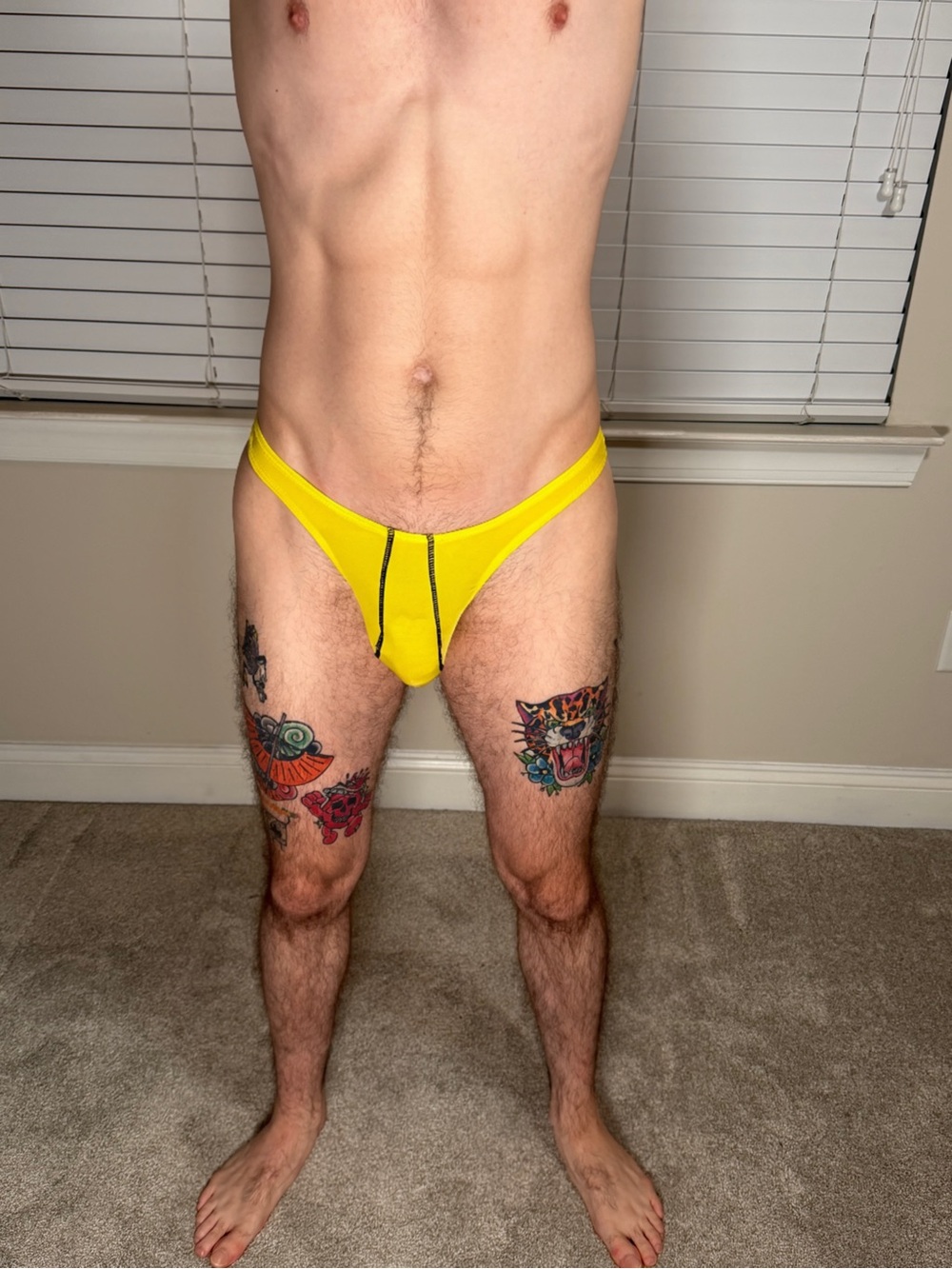 Men's Stretch Fit Yellow Thong Large